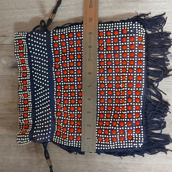 Vintage Mademoiselle Navy Red Beaded Small Bag Hand Made In Hong Kong. - Picture 7 of 10